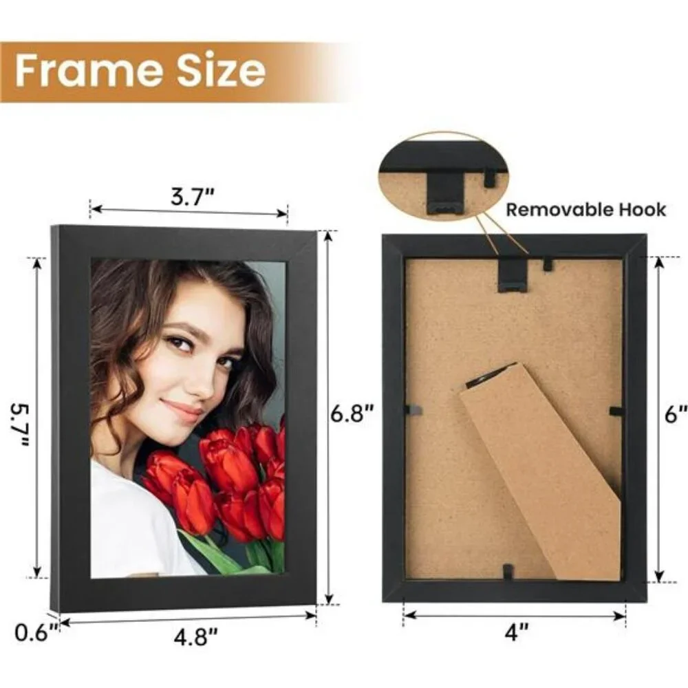 Black wood 4x6 picture frame set of 2 tabletop or wall photo display with plexig